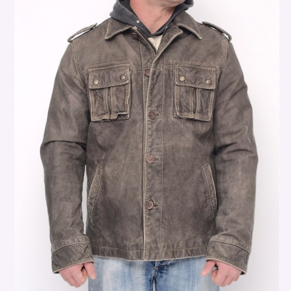 Vintage Guess distressed leather grey jacket szSmall mens